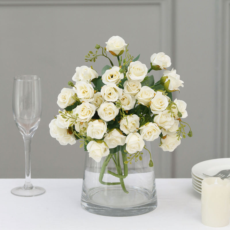 2 Pack Artificial Open Rose Flower Bouquets, Small Faux Floral Arrangements 12