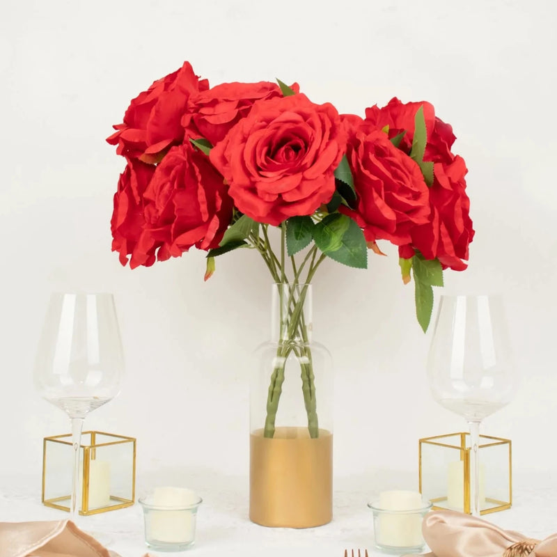 2 Bushes Premium Silk Jumbo Rose Flower Bouquet, High Quality Artificial Home Decor Floral Arrangements 17