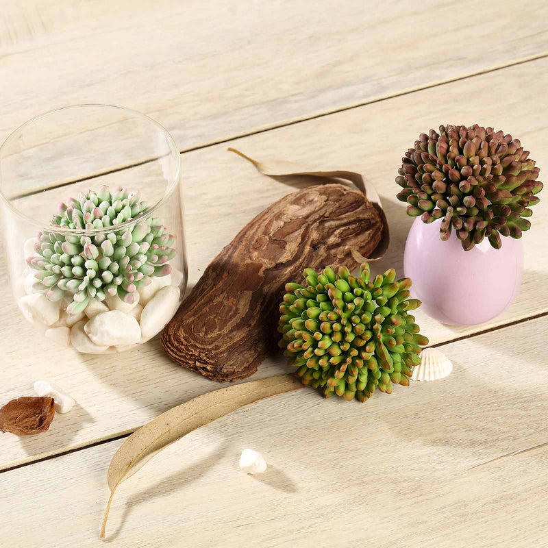 3 Pack Artificial PVC Mini Jelly Bean Decorative Succulent Plants 4