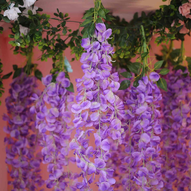 Artificial Silk Hanging Wisteria Flower Garland Vines - Elaborated 5 Full Strands in 1 Bush 42