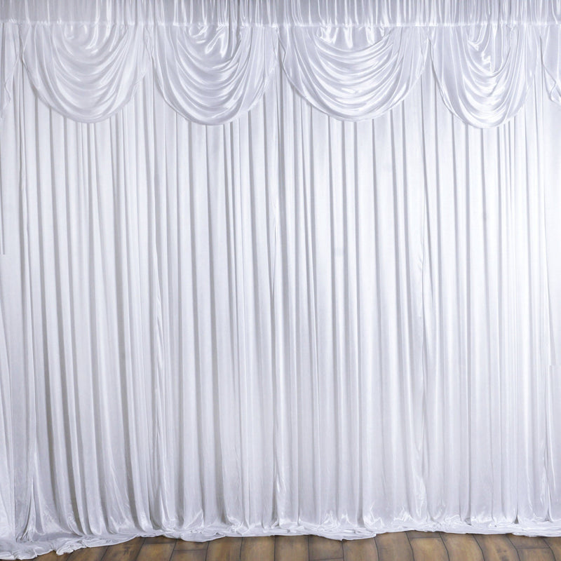 White Premium Double Drape Satin Backdrop Curtain, Glossy Drapery Panel Photo Background - 20ftx10ft