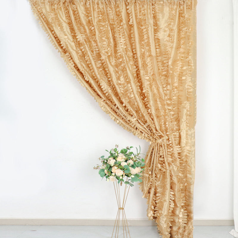 3D Leaf Petal Taffeta Backdrop Drape Curtain, Photo Booth Divider Panel With Rod Pocket - 8ftx8ft