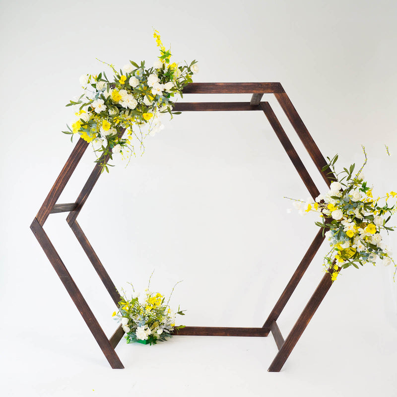 Heavy Duty Dual Wooden Hexagon Frame Arch Backdrop, Canopy Stand 7ftx8.5ft