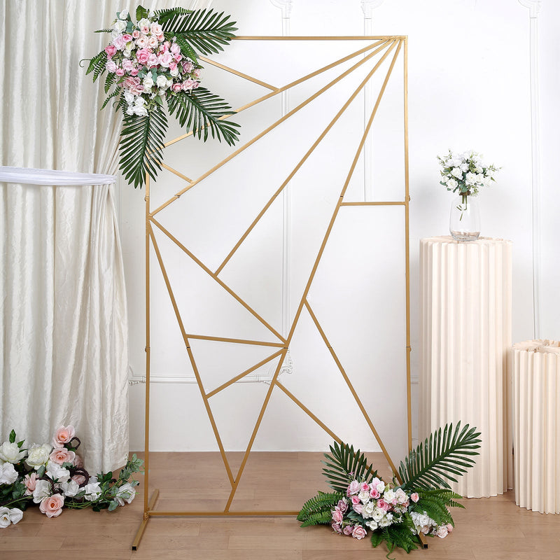 Gold Metal Rectangular Geometric Backdrop Floor Stand, Flower Frame Prop Stand With Cloudy Film Insert 6ft Tall