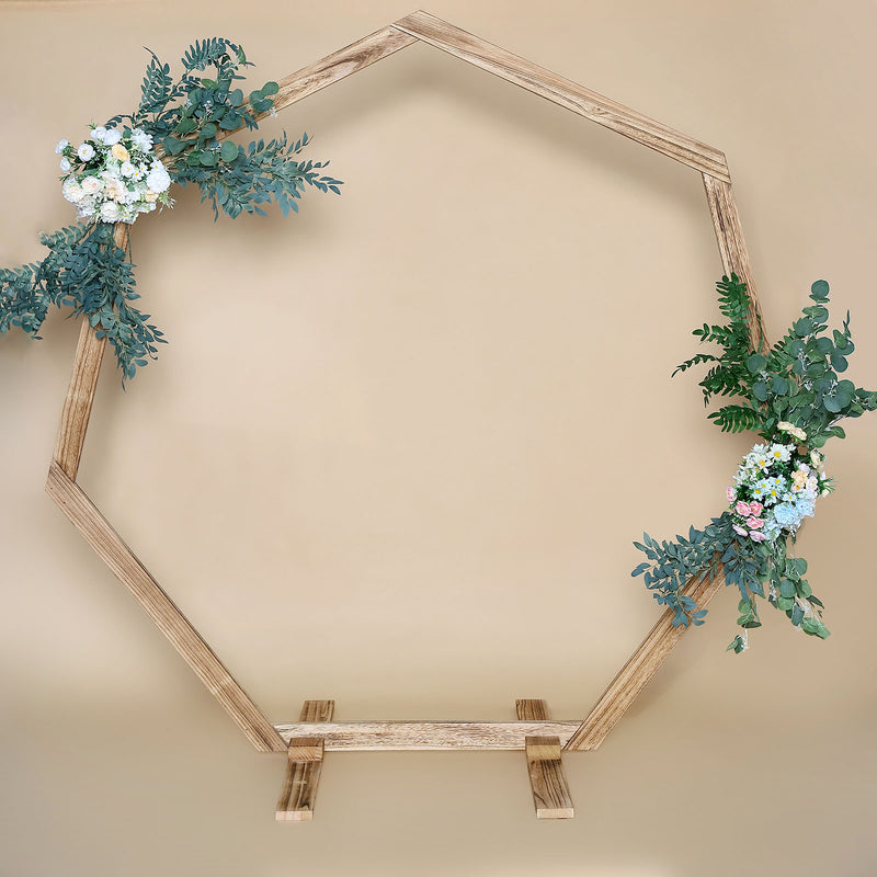 Rustic Wooden Arch, Heptagonal Photo Backdrop Stand 7ft