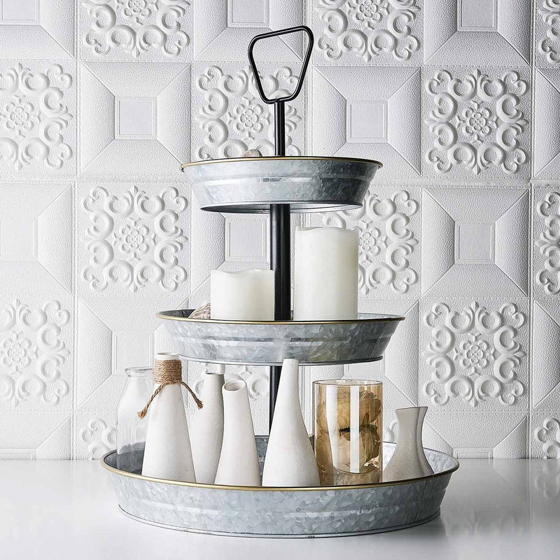 3-Tier Galvanized Metal Riser Serving Tray, Rustic Dessert Display Stand 20