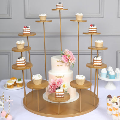 Sprightly Double 3 Tier Display Stand, Swing Dishes, Party Dessert Food Appetizer Platter Riser, Size: 7 x 14 x 20, Brown