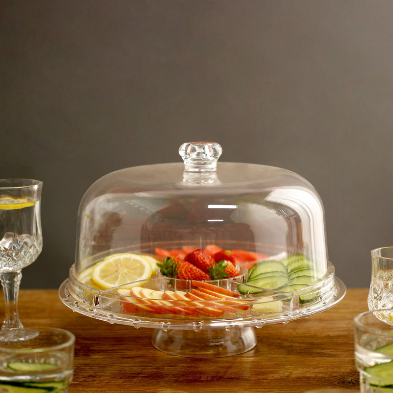 Clear Acrylic Pedestal Plate Riser & Dome Lid, Multipurpose Serving Dish 12