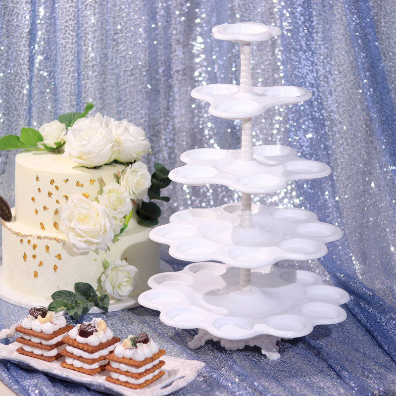 5-Tier Scallop Edge Riser With 27 Holders, White Plastic Display Stand 18
