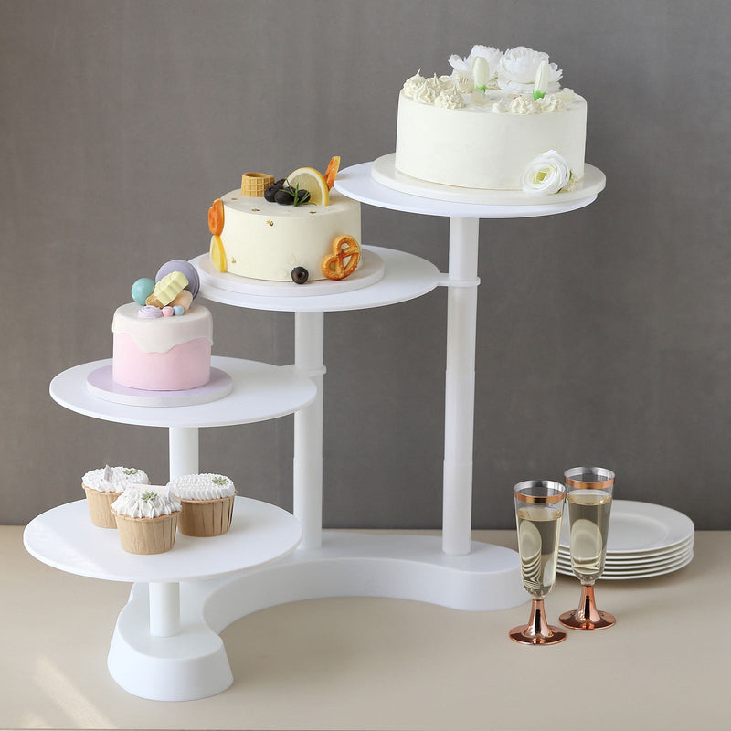 4-Tier Half Moon White Plastic Pedestal Riser, Display Stand With Multiple Pedestals - 17