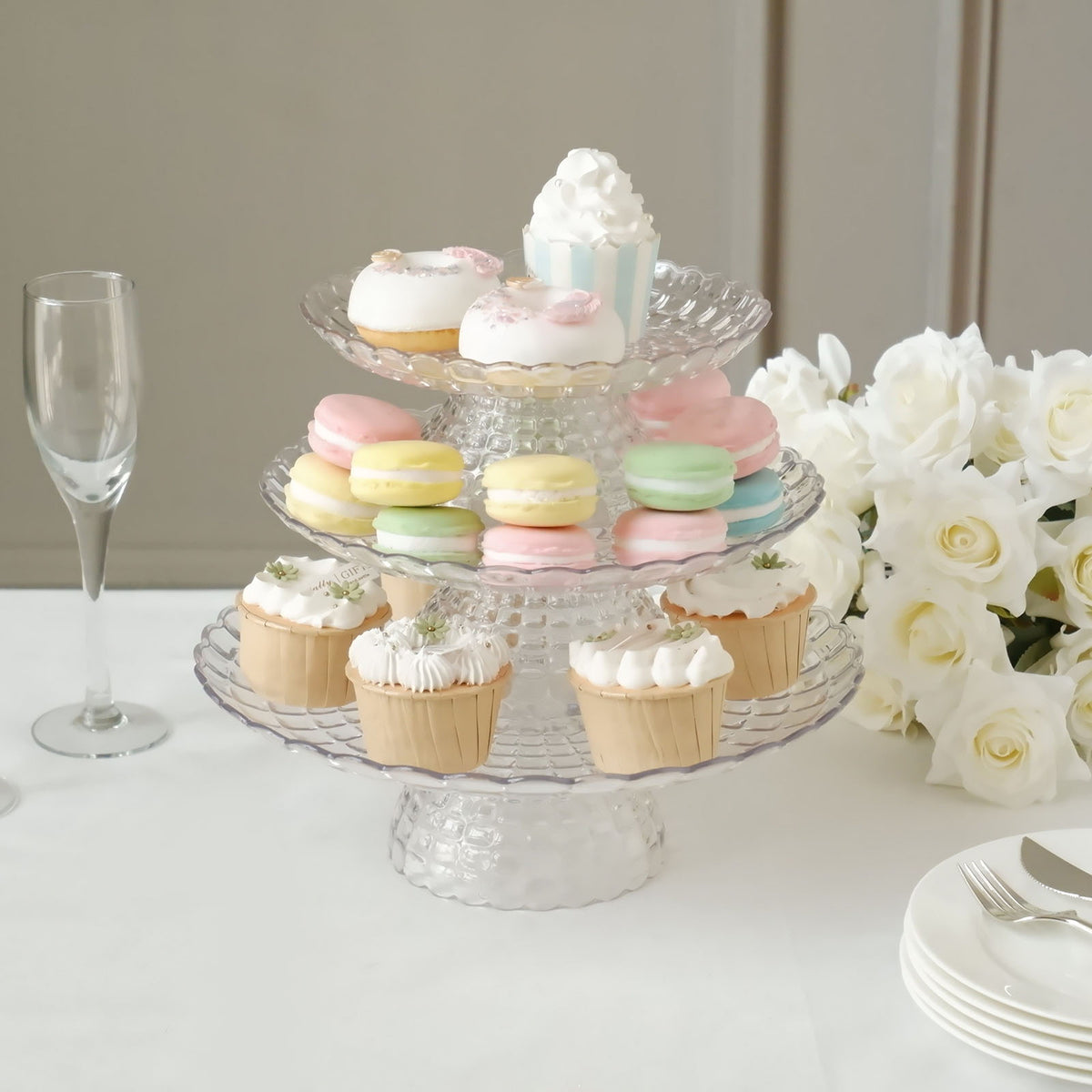 Plastic Risers Display Stackable Set of 3 | Clear Contemporary Pressed Plastic Stackable Pedestal Risers ...