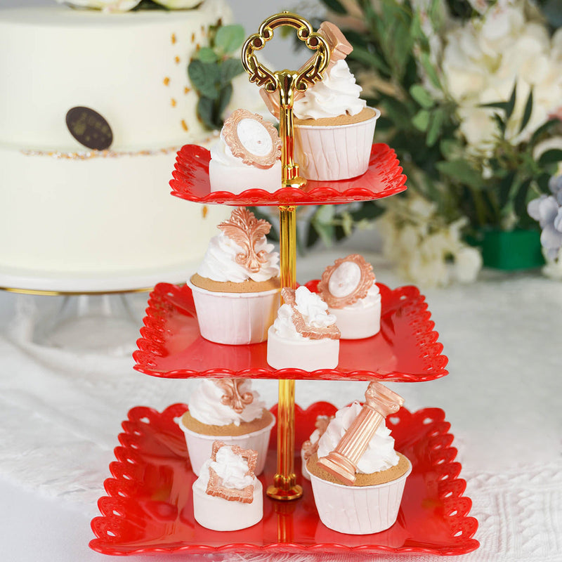 3-Tier Wavy Square Edge Riser, Plastic Dessert Display Stand With Top Handle 13