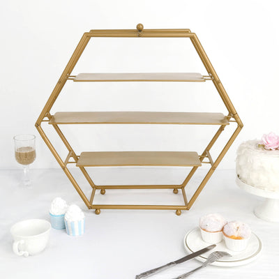 gold cupcake stand, 3 tier cupcake stand, metal cupcake stand, hexagon cupcake stand, dessert display stands#color_gold