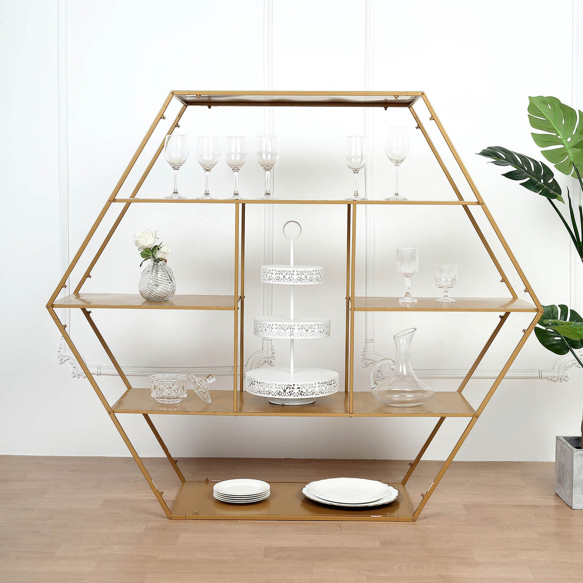 Bookcase Stand Riser Large Gold Metal Hexagonal Riser, Dessert Display Stand, Modern ...