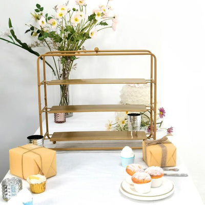 gold cupcake stand, 3 tier cupcake stand, metal cupcake stand, square cupcake stand, dessert display stands#color_gold