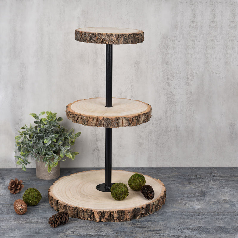 3-Tier Tower Natural Wood Slice Riser, Cheese Board Display Stand, Rustic Centerpiece - Assembly Tools Included 19