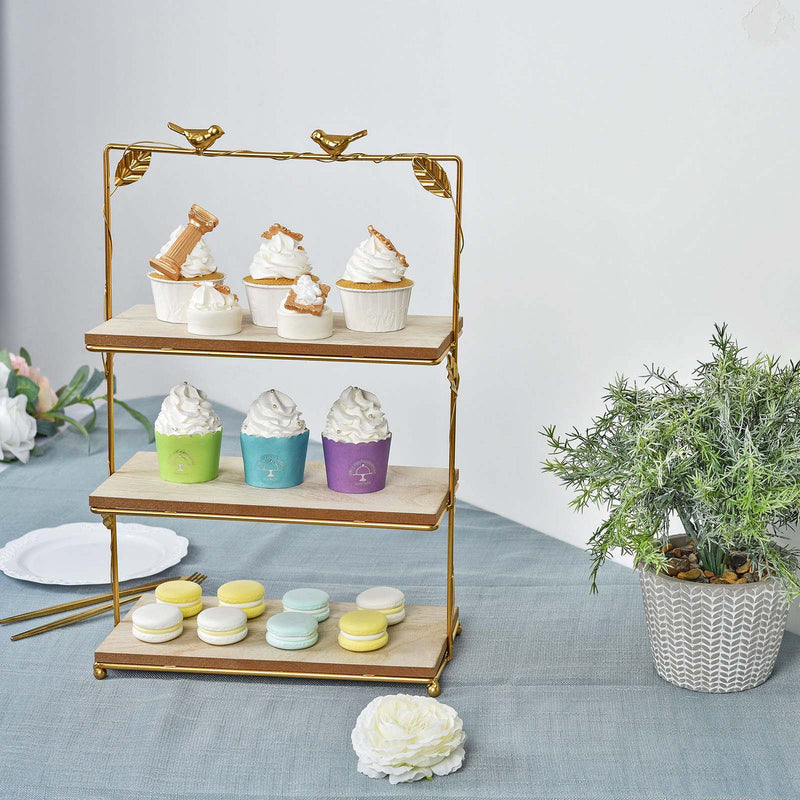 3-Tier Rectangular Gold/Wood Slice Riser, Cheese Board Display Tower, Rustic Centerpiece - Assembly Tools Included 19