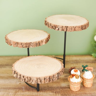 wood slice cake stand, wood pedestal stand, tiered server, rustic cake stand, wooden display riser#color_parent