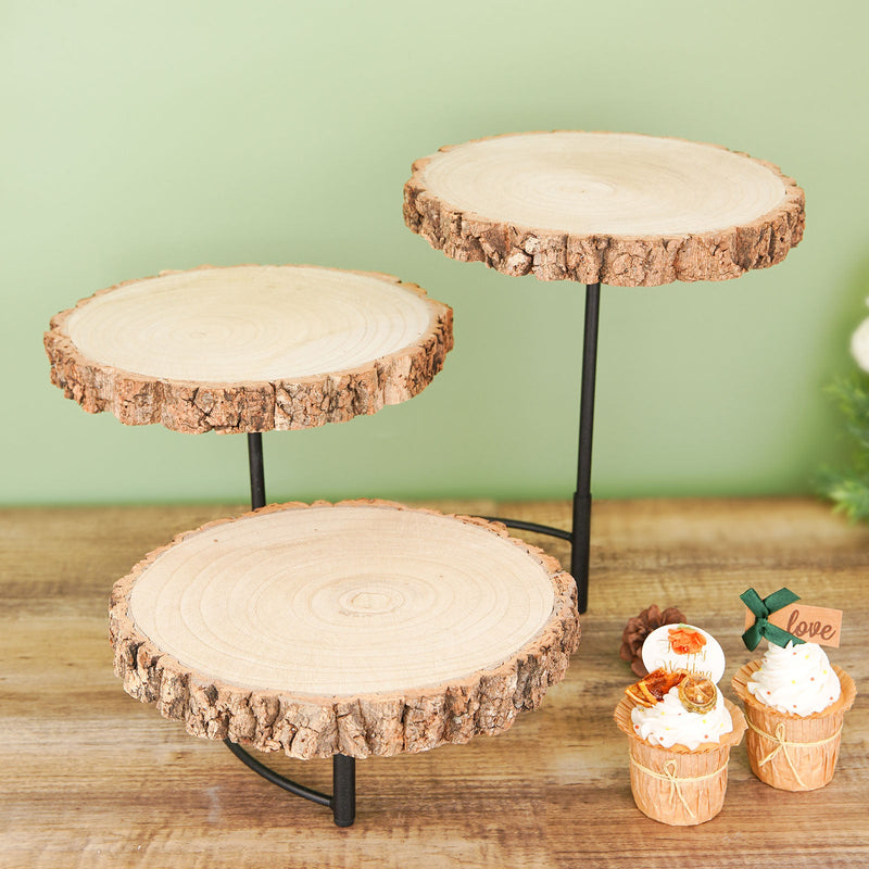 3-Tier Wood Slice Cheese Board Display Stand, Half Moon Rustic Centerpiece 12