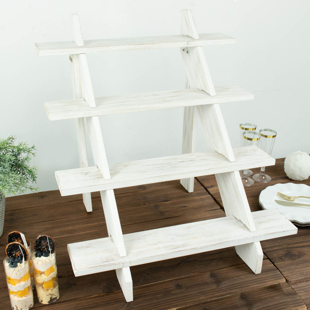 Rustic Whitewashed 4 Tier Wooden Ladder Shelf Riser eHomemart