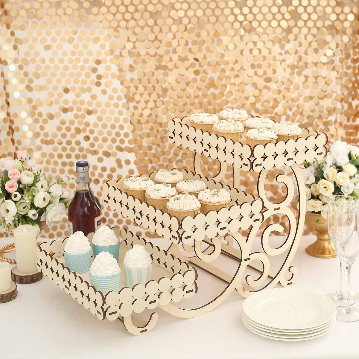 Natural Wooden Laser Cutout Riser Serving Tray Platter | eHomemart