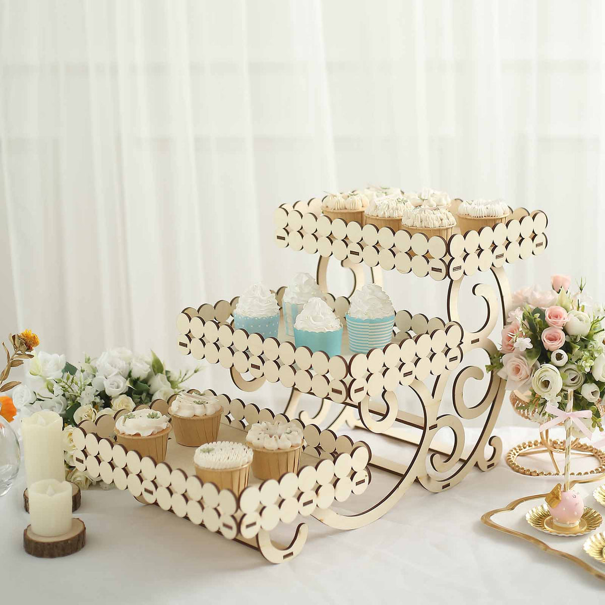 Natural Wooden Laser Cutout Riser Serving Tray Platter | eHomemart