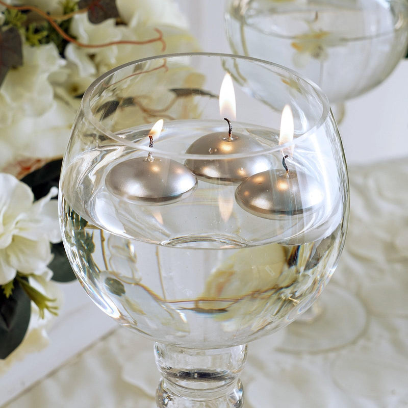 Metallic Silver Disc Unscented Floating Candles, Dripless