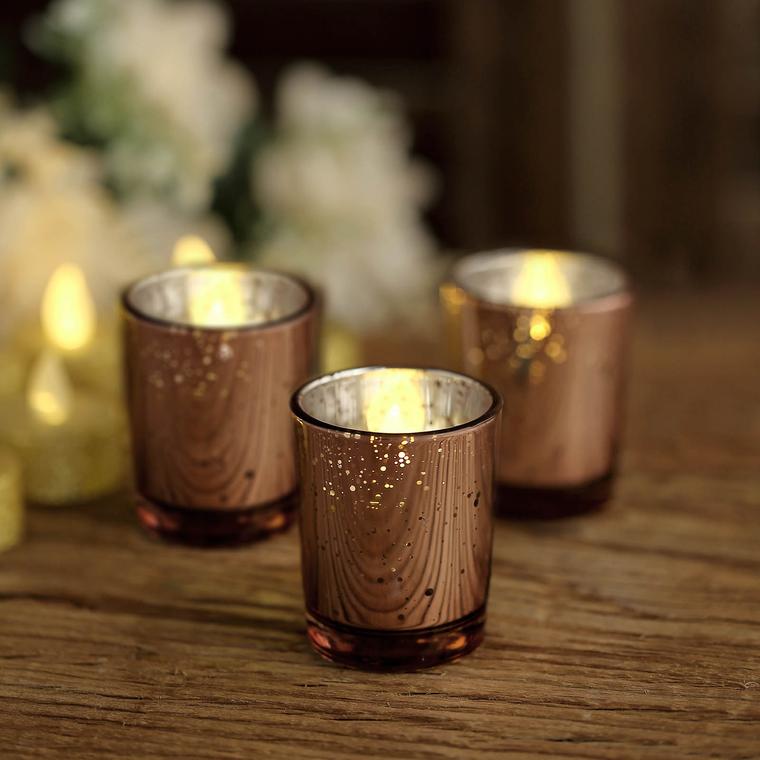 12 Pack Mercury Glass Candle Holders, Votive Tealight Holders - Speckled Design 2