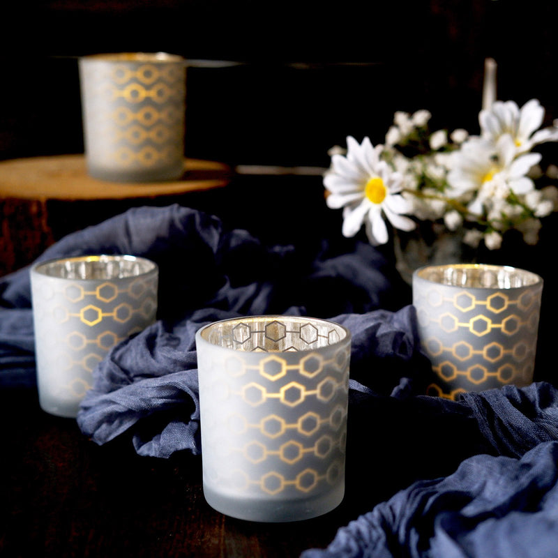 6 Pack Mercury Glass Candle Holders, Votive Candle Containers - Honeycomb Design 3