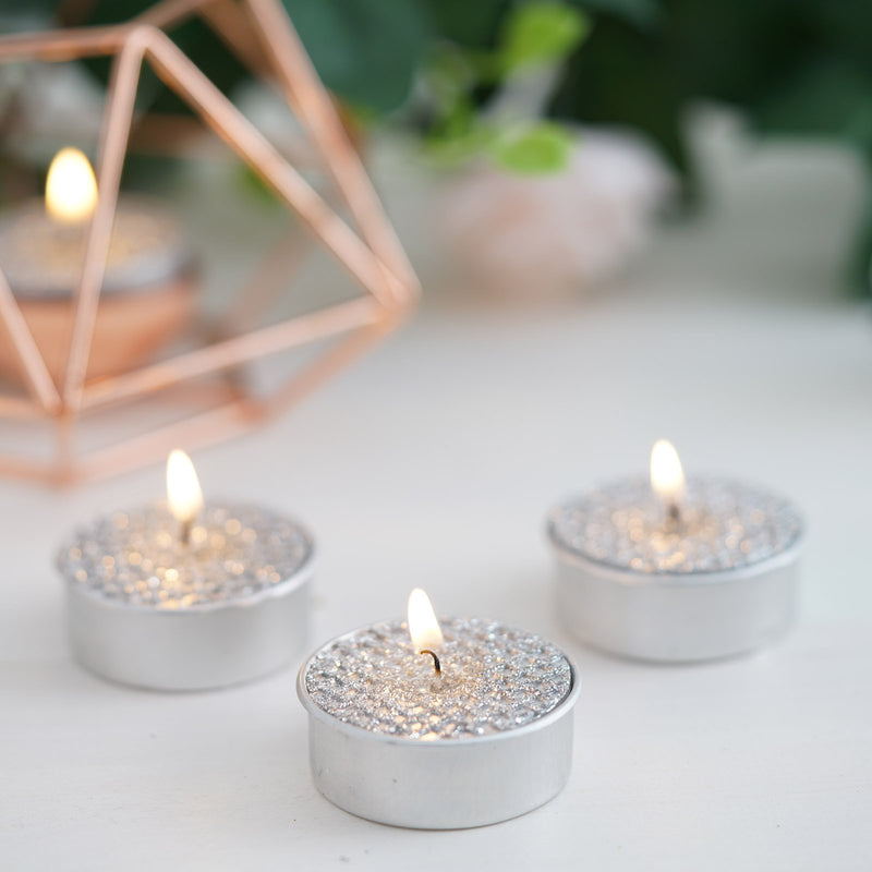 9 Pack | Metallic Tealight Candles, Unscented Dripless Wax - Textured Design