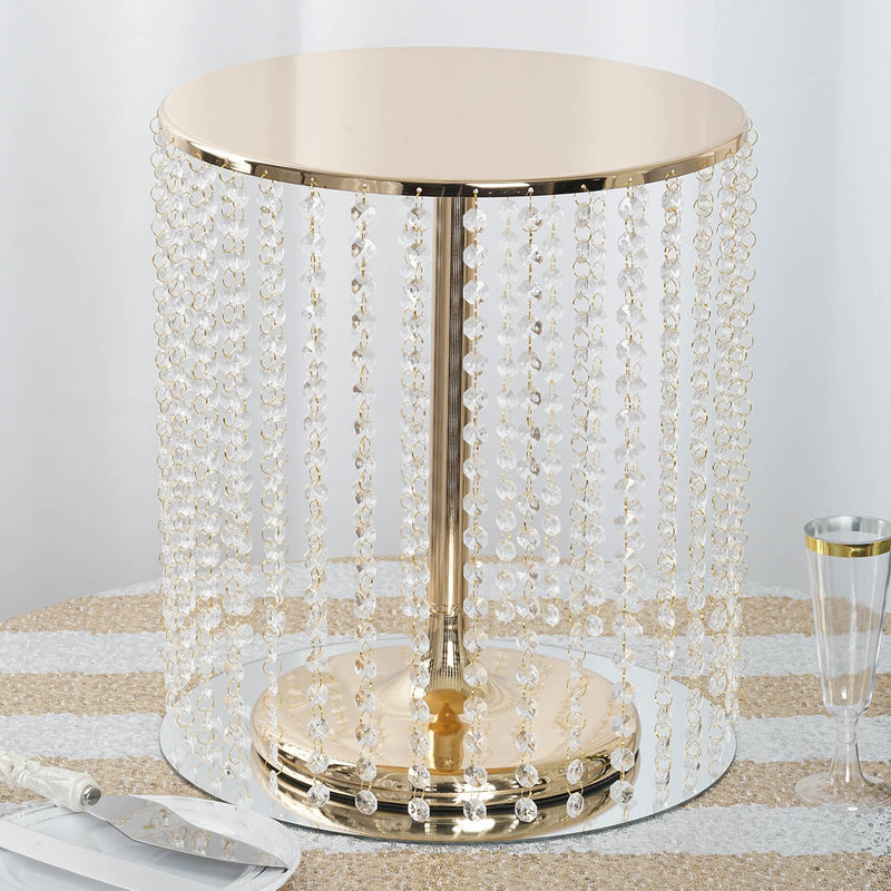 Metallic Pedestal Riser, Dessert Display Stand With Crystal Chains 14