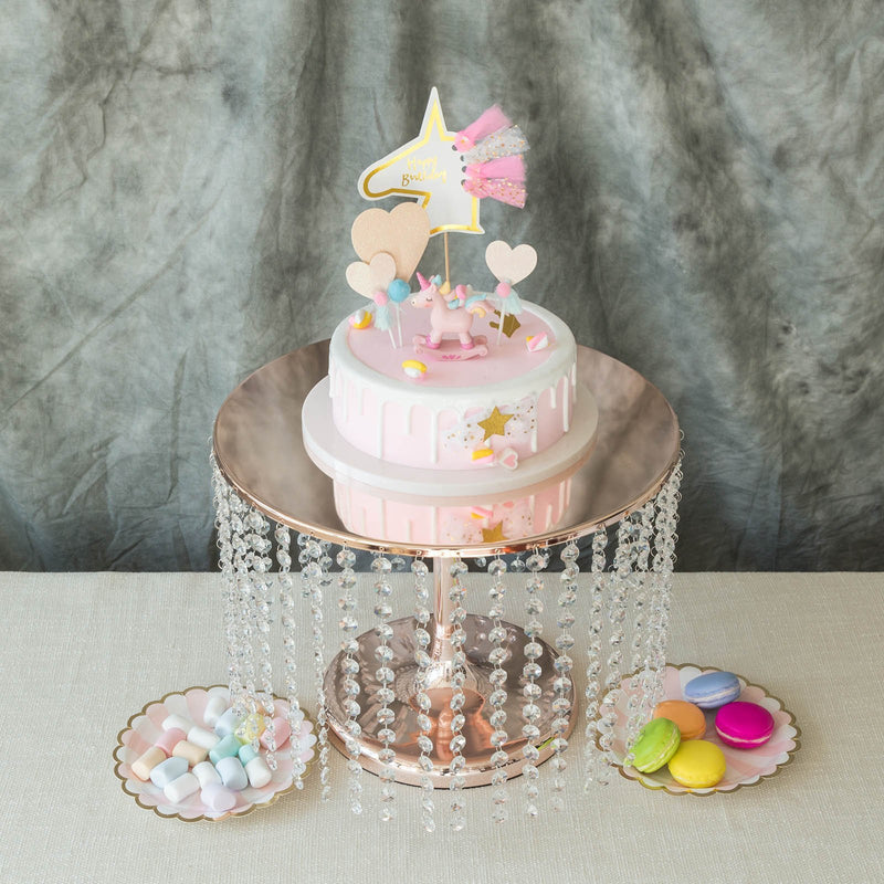 Metallic Pedestal Riser, Dessert Display Stand With Crystal Chains 14