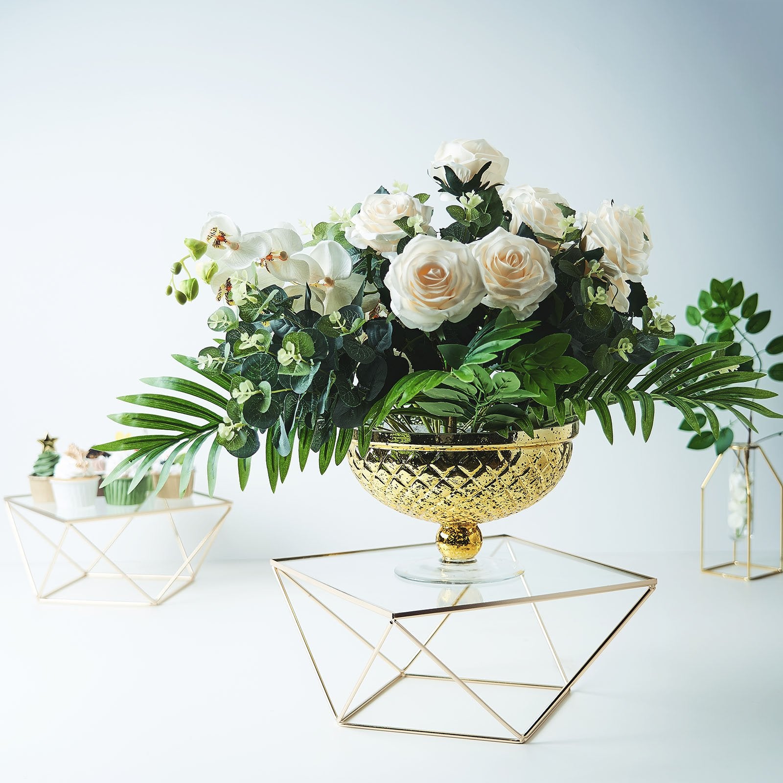 Gold Metal Geometric Stackable Pedestal Risers, Display Stands with ...