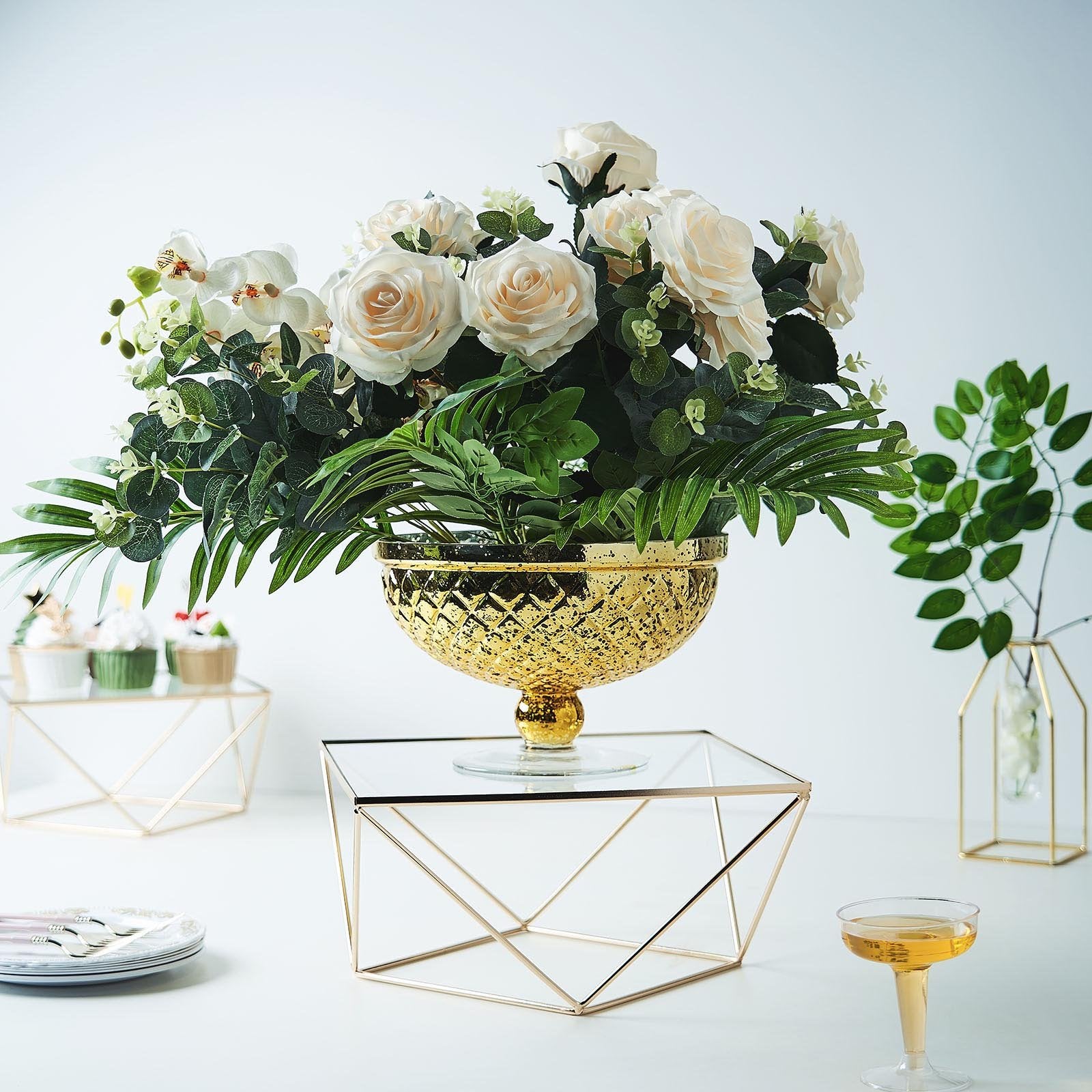 Gold Metal Geometric Stackable Pedestal Risers, Display Stands with ...