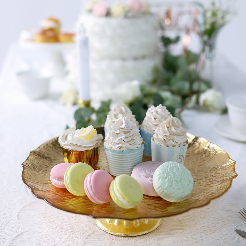 Glass Pedestal Plate Riser, Dessert/Appetizer Display Stand - Scalloped Edge 14