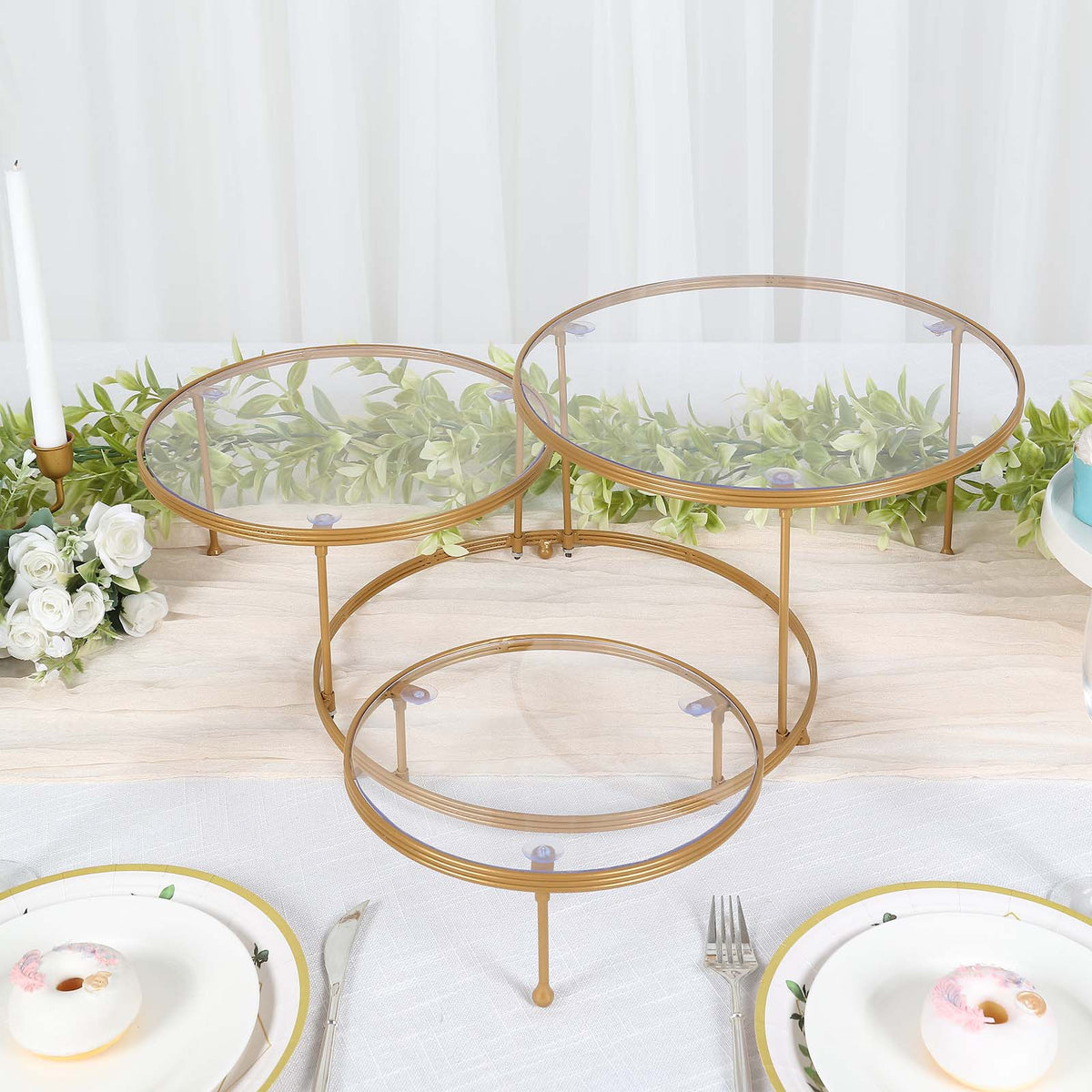 3-Tier Gold Metal Risers With Acrylic Plates | eHomemart