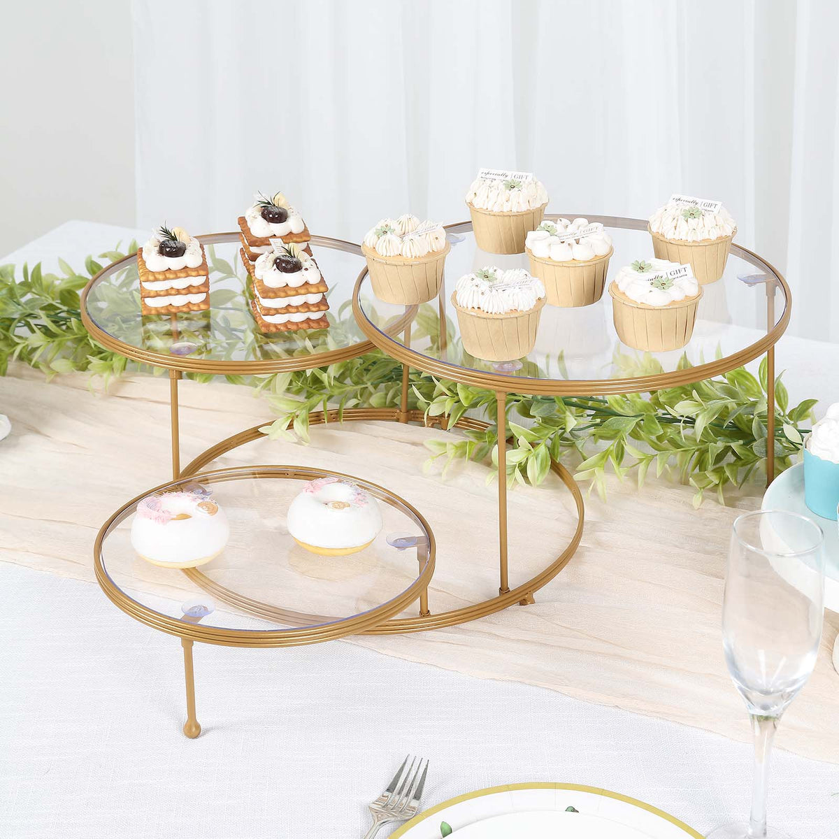 Plate Metal Riser 3-Tier Gold Metal Risers With Acrylic Plates | eHomemart