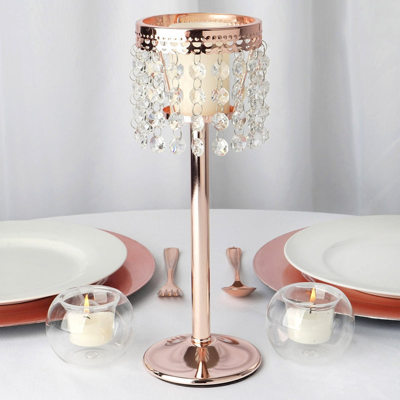 Crystal Beaded Chandelier Votive Pillar Candle Holder, Metal Tealight Candle Stand 12
