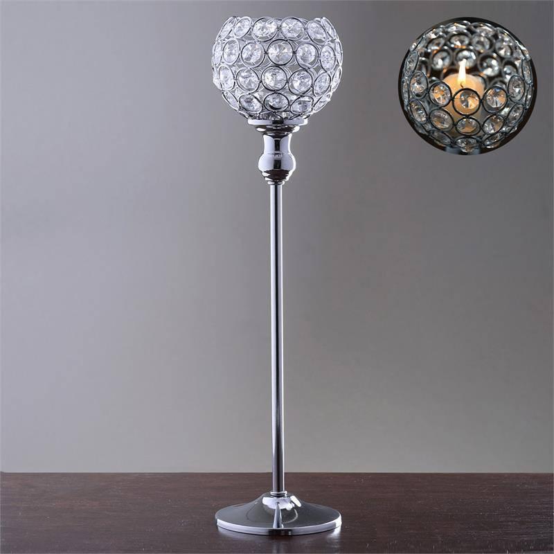 Crystal Votive Pillar Candle Holder, Metal Tealight Round Candle Stand 16