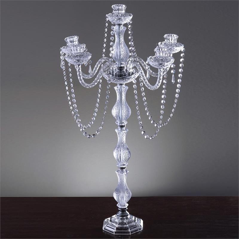 Silver 4 Arm Crystal Chandelier Taper Candlestick Candelabra, Metal Candle Holder 35