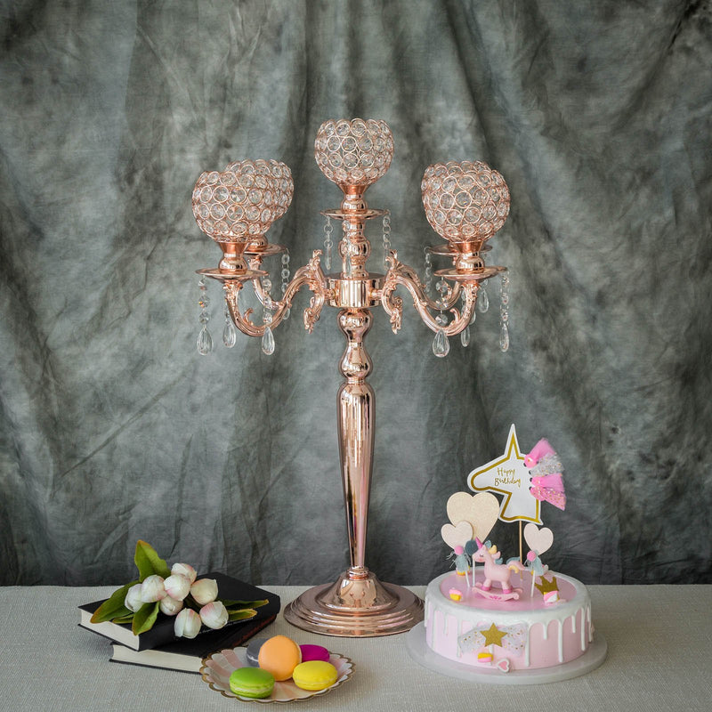 5 Arm Crystal Beaded Globe Metal Candelabra Candle Holder 25