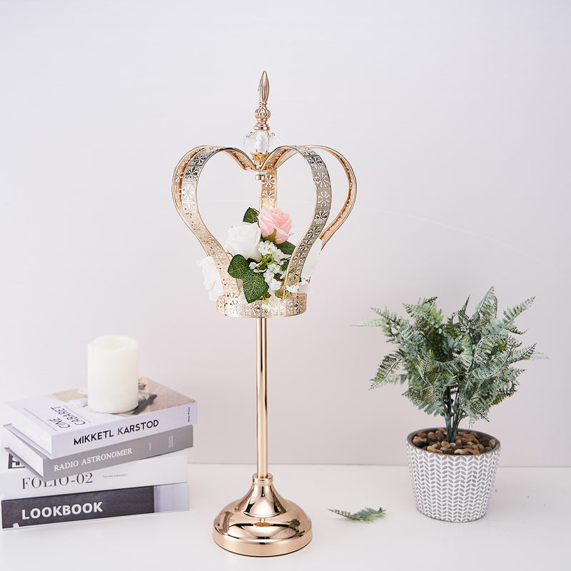 Gold Metal Crown Pillar Candle Holder Stand, Votive Holder Centerpiece 25