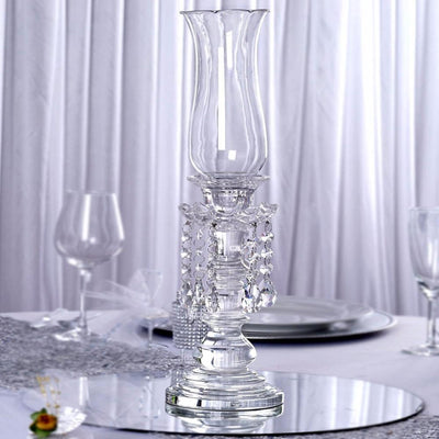 2 CLEAR 14 Crystal Hurricane Taper CANDLE HOLDERS Cylinder Glass