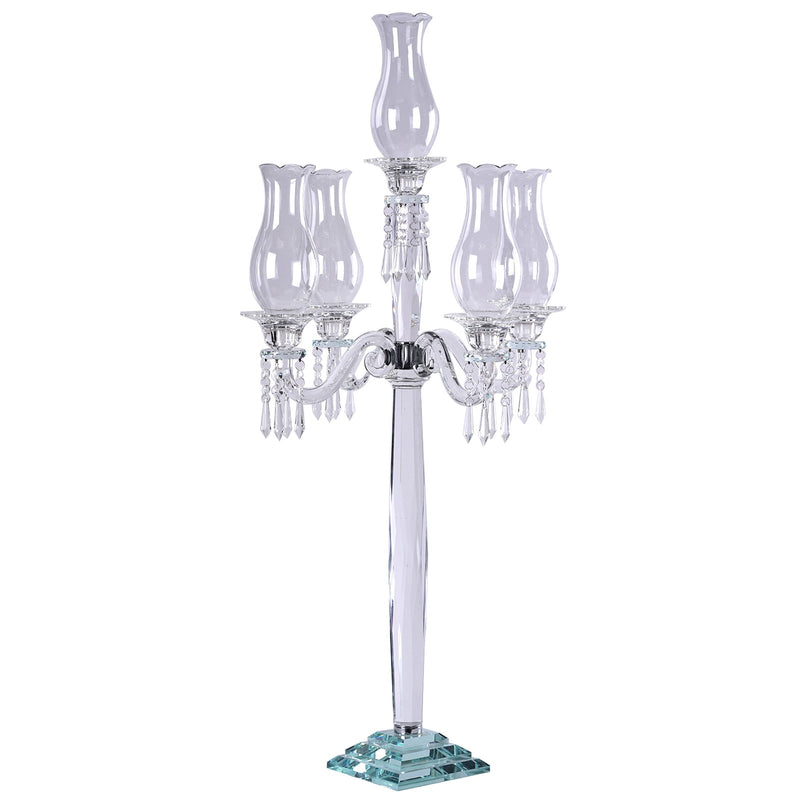 5 Arm Premium Crystal Glass Taper Candle Holder Candelabra With Chandelier Chains 40