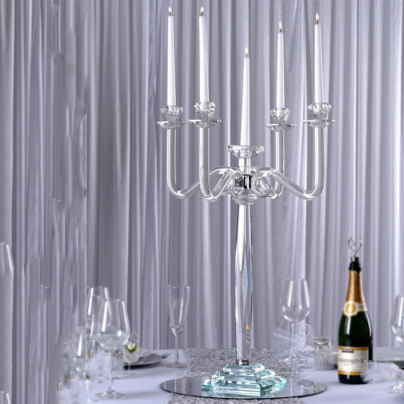 5 Arm Premium Crystal Glass Taper Candle Holder Candelabra Stand 27