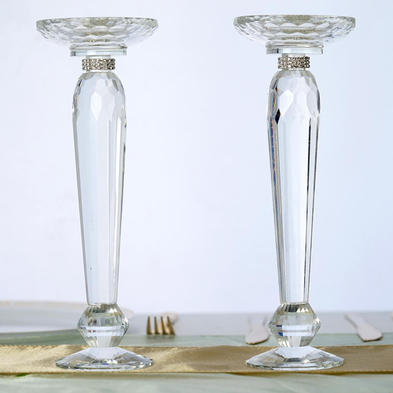 2 Pack Premium Cut Crystal Glass Pillar Candle Holder Stands, Kissing Ball Flower Pedestals 11