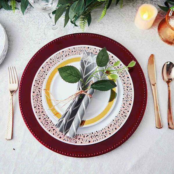 6 Pack Beaded Acrylic Charger Plate, Plastic Round Dinner Charger Tabletop Decor 13