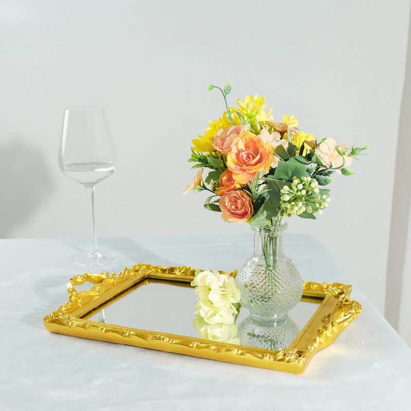 Metallic Resin Decorative Vanity Serving Tray, Rectangle Mirrored Tray - 15