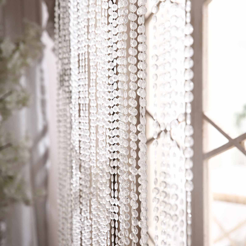 Crystal Diamond Beaded Curtain with Plastic Rod and Adjustable Hooks 12ft
