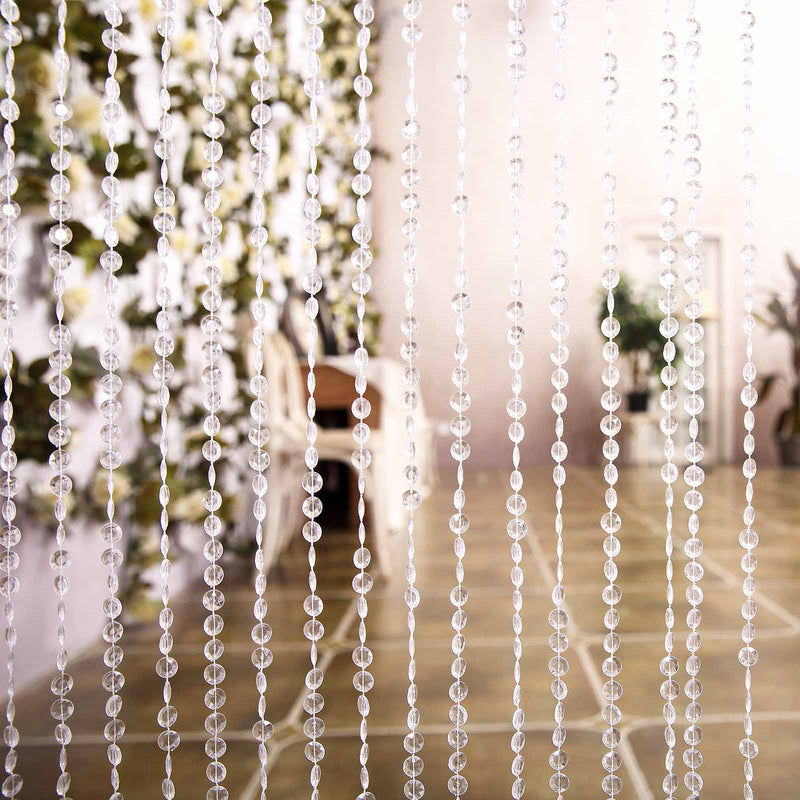 Crystal Diamond Beaded Curtain with Plastic Rod and Adjustable Hooks 8ft